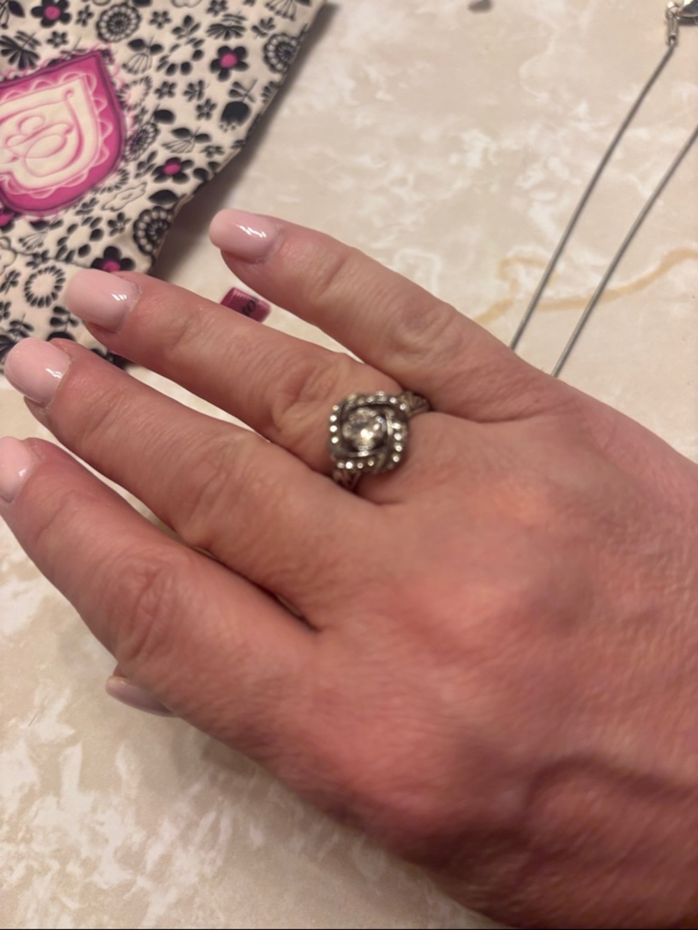 Silver-Tone Twisted Halo Ring with Clear Stone - Women Jewelry